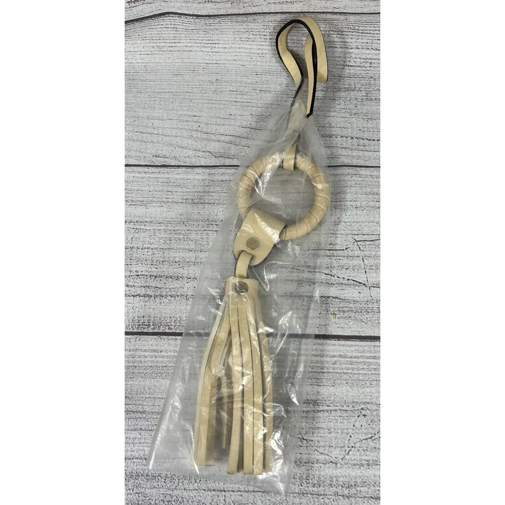 Women's Faux‎ Leather Tassel Bag Charm Keychain Boho Beige Gold Tone New